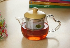 High Grade Clear Glass Teapot w/t Stainless Steel Infuser & Wood Lid 400ml * Free Shipping