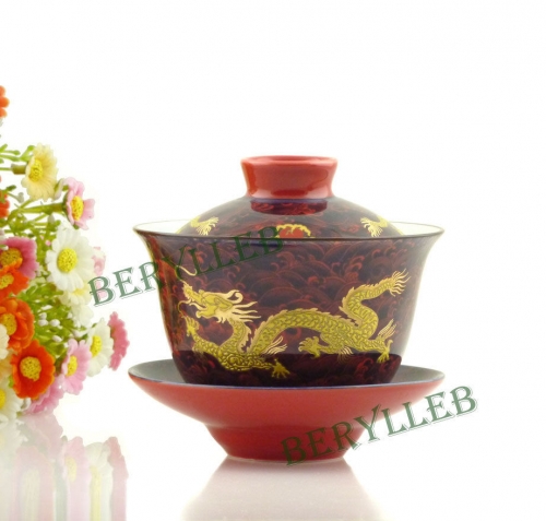 Top Grade Golden Dragon Porcelain Gongfu Teacup Gaiwan 150ml 5fl. oz * Free Shipping