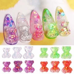3pcs 3D Small Bear Resin Nail Art Decorations Mixed Size Aurora UV Gel Accessories For Nails Glitter Jelly Ornaments Manicure