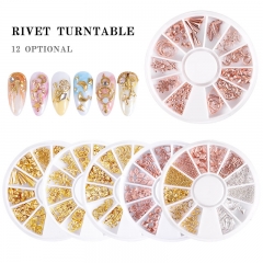 12 Style Nail Art Wheel Rose Gold/Silver/Gold 3D Nail Studs Rivet Metal Star Mixed Patterns Flat-back DIY Metal Nail Decoration