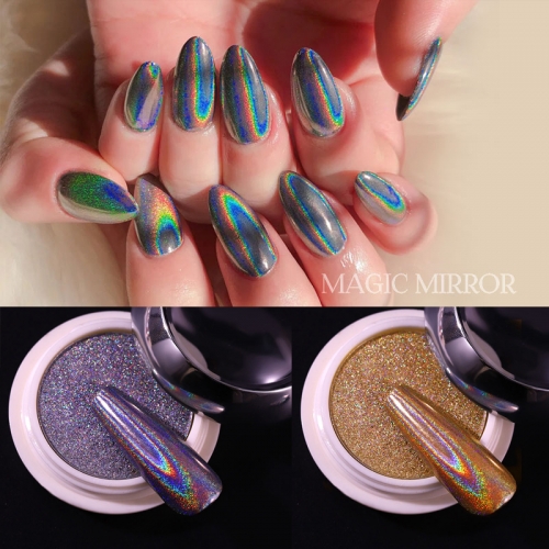 1jar Holographic Glitter Nail Powder Laser Silver Gold Spangle Dip Powders Chrome Pigments Dust Shining Nail Art Decorations