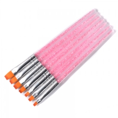 7pcs/set Pink Rhinestone Nail Art Brush Pen Crystal Metal French Style Acrylic Gel Polish Painting Drawing Salon Manicure Tool