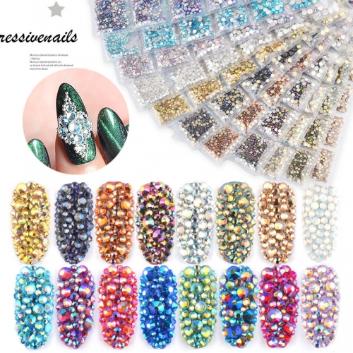 1 Pack Mixed SS4-SS16 Flatback Nail Rhinestones Crystal AB Colorful 3d Glass Stones DIY Charm Gems Manicure Nail Art Decorations