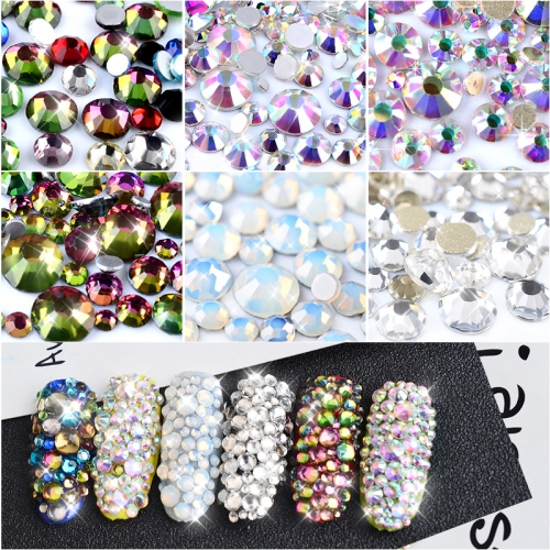 1 Pack Crystal Opal White Glass Nail Art Rhinestones Mixed Sizes Colorful Non Hotfix Flatback Strass 3D Manicure Decorations