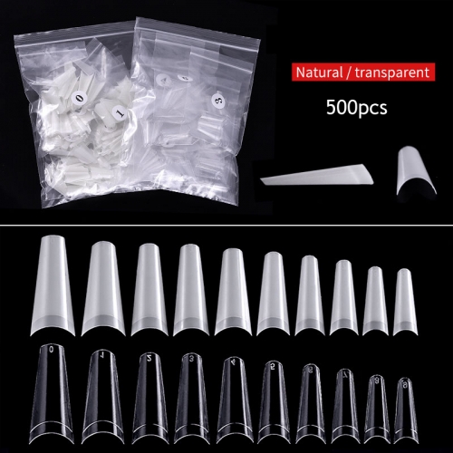 500pcs/Bag 10 Sizes Ballerina Nail Tips French Coffin Fake Fingernails Acrylic Half Cover Nails Clear/Natural False Nails Salon