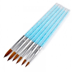 6pcs/set Blue Rhinestone Nail Art Brush Pens UV Gel Nail Polish Painting Drawing Manicure Tools Kit