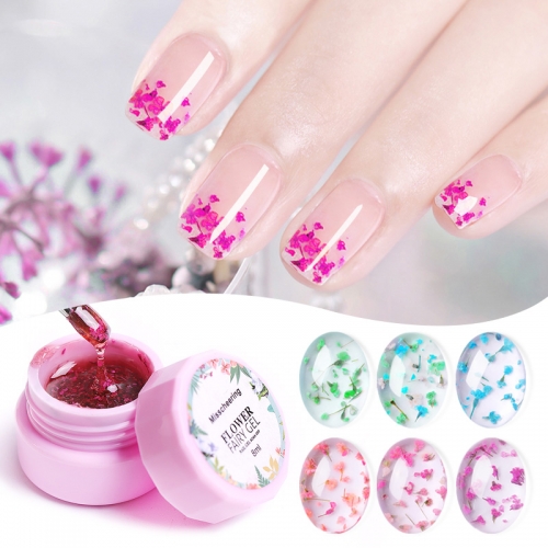 6Colors Natural Dried Flowers Fairy Nail Gel Polish DIY Floral UV Gel Varnish Soak Off Dry Flower Manicure Nail Art Gel Glue 8ML