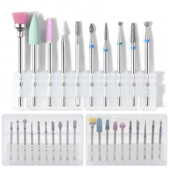 10pcs/set Diamond Rotate Burr Nail Drill Bits Set Silicone Polishing Accessories Manicure Electric Machine Cutters Nail Art Tools