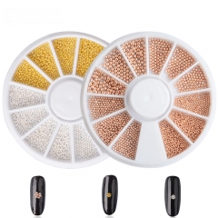 1 wheel Steel Beads Nail Studs Gold Sliver Rose Gold Mixed Sizes 3D Metal Nail Art Decorations In Wheel Manicure Tools