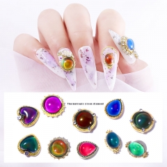 5pcs Thermochromic Alloy Nail Art Decorations Temperature Changing Diamonds Heart Round Rhinestones Jewelry Gems DIY Ornaments
