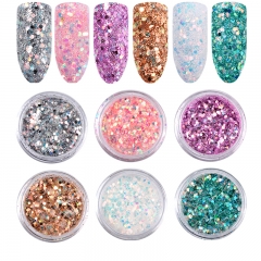 6colors/set Laser Mixed Nail Art Sequins Glitters Set Charm 3d Nail Powder Paillette Flakes DIY Nail Decorations