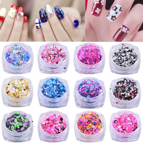 12colors/set Colorful Ultrathin Sequins Nail Art Glitters Round Paillettes Multi Size 3d Nail Tips Decoration Manicure Accessories