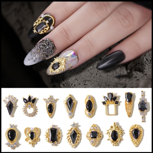 1Pcs Black Zircon Nail Art Rhinestones Luxury Crystal Diamonds Dark Series Alloy Nail Decorations UV Gel Jewelry DIY Accessories