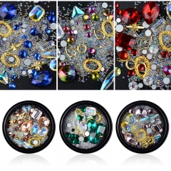 1jar Crystal AB Nail Rhinestones Caviar Beads Multi-size Sharp Bottom Droptear Diamonds Gold Metal Manicure 3D Nail Art Decoration