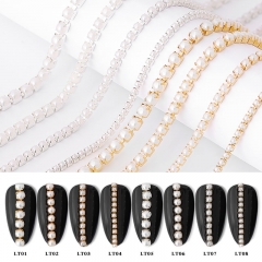 3D Metal 25cm Pearl Chain Nail Art Decorations Gold/Silver Alloy Beads Nail Chains DIY UV Gel Design Manicure Jewelry Accessory