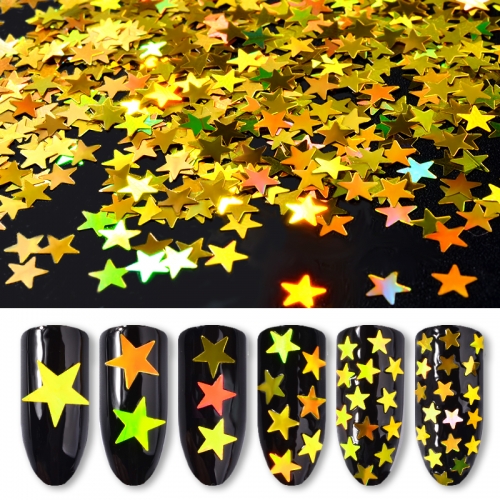 6designs/set Laser Sparkle Gold Star Nail Sequins Glitters DIY Paillette Manicure Beauty Nail Art Decorations 1 order