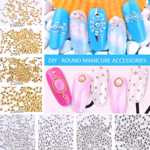 1 Pack Gold/Silver Mini Caviar Beads 0.8mm/1mm/1.2mm/1.5mm Half Round Metal Nail Studs 3d Tiny Rivets Charm Nail Art Decorations