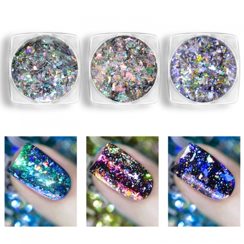 1jar Aurora Chameleon Nail Glitter Sequins Flakes 0.2g Holographic Shining Nail Art Powder Dust Dazzling Nail Decorations