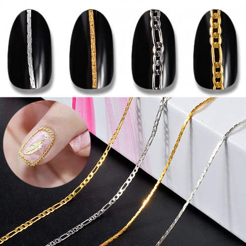 1 Pack Thin Gold Silver Nail Art Metal Chains 50cm Rock Punk Studs 3d Decorations Manicure Jewelry Making DIY Nail Accessories