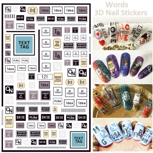 1 Sheet Hot Words 3D Nail Art Stickers Adhesive Nail Tips Decals DIY Beauty Manicure Decorations