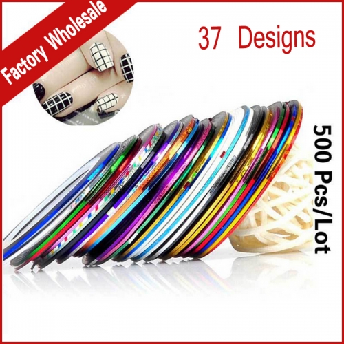 36colors/set  Metallic Yarn Line Rolls Striping Tape Nail Stickers Decoration 500pcs/lot Mix Design DIY Nail Art Beauty Tools