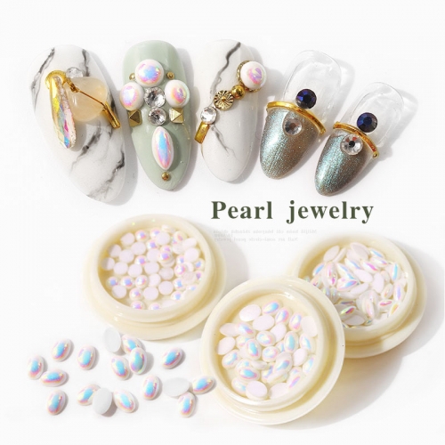 1jar AB Pearl Nail Art Decorations Heart Waterdrop Oval 3D Flatback Gradient Mermaid Pearls Jewelry Charm Manicure Accessories