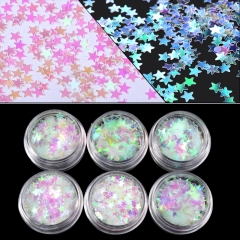 6designs/set Star Design Aurora Nail Flakes Sequins Set Transparent Super Thin Nail Tips Paillettes Decorations