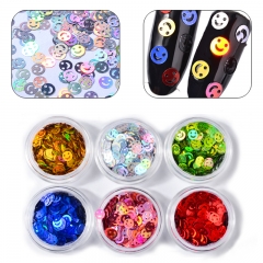 6colors/set Holo Smiling Hollow Nail Art Sequins Set Gold Silver Shiny Nail Paillette DIY Nail Tips Accessories Tools