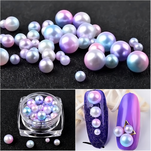 1jar Cute Magic Mermaid Nail Art Pearl Decoration 3/4/5/6MM Round Ball Gradient Symphony Colorful Charm Nail Jewelry Beads