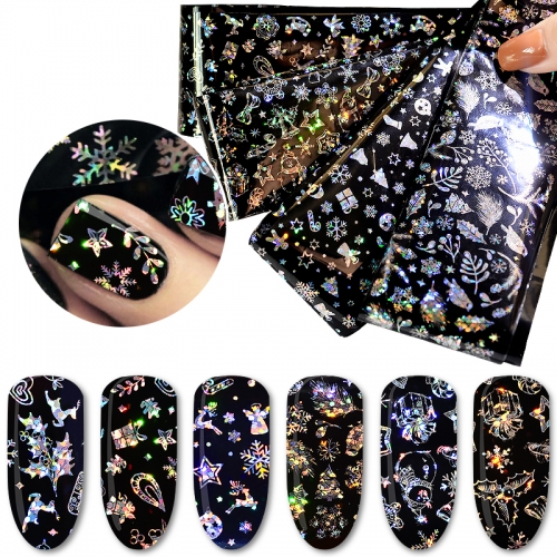 4designs/set Christmas Snowflakes Nail Foils Holographic Nail Transfer Stickers Decals Wraps 3d Laser Glitter Nail Art Decorations