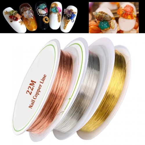 1 Roll 22M Gold Silver Rose Nail Art Copper Wire Line Strping Tape DIY Manicure Nail Art Sticker Decoration Tool