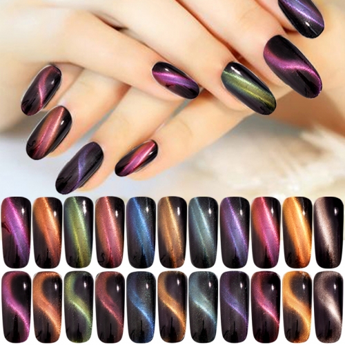 1jar 3D Cat Eye Effect Magnet Mirror Powder with Brush Magnetic Glitter Dust UV Gel Polish Chrome DIY Nail Art Pigment 11 Colors