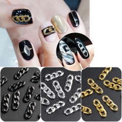 10pcs/bag Metal Zipper Design Nail Chains Gold/Silver/Black Punk Rivets Studs 3d DIY Fashion Accessories Hollow Nail Art Decoration