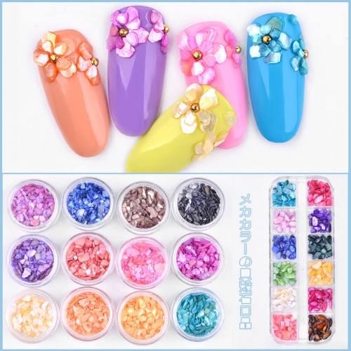 12Colors/set Shell Crushed Stones Gravel Flakes Marble Pattern 3D Charm Nail Art Decorations For DIY Nails Manicure Accessories
