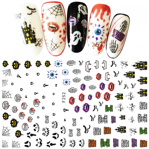 1 sheet Halloween Nail Art Stickers Skull Pumpkin Design 3d Water Transfer Adhesive Decals Decorations DIY Manicure Accessory