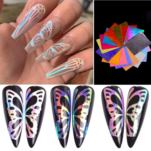 16colors/set Laser Colorful Nail Art Sticker 3d Butterfly Fire Flame Leaf Holographic Nail Foil Stickers Decals DIY Glitter Decorations 7 orders