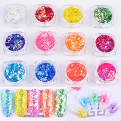 12colors/set Colorful Nail Art Sequins Ultrathin Glitter Flakes 3d Mixed Star Heart Round Nail Paillette Sparkling Manicure Decorations
