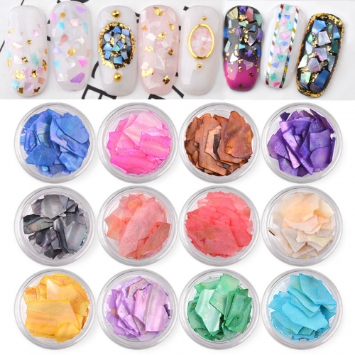 12Colors/set Irregular Shell Flakes Set Natural Crushed Stone Thin Slice Gradient Gravel Shell Sheet 3d Glitter Nail Art Decoration