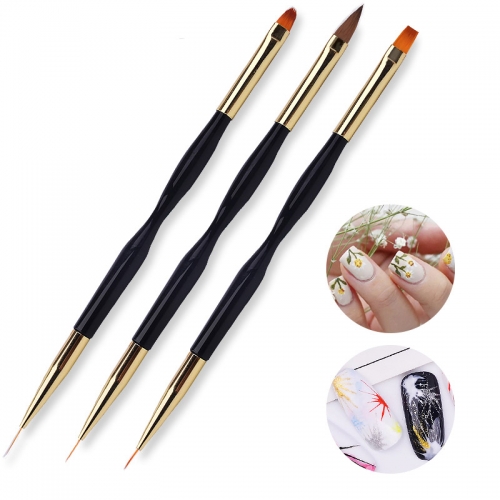 1pcs Dual-End Line Drawing Nail Art Brush Gold Black Handle UV Gel Brushes for DIY Nails 3d Carving Liner Painting Pen Manicure Tools