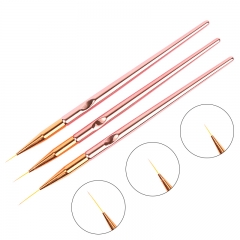 3pcs/set Rose Gold Nail Art Line Painting Brushes Metal Handle Thin Liner Drawing Pen DIY UV Gel Tips Design Manicure Tool Kits