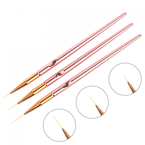 3pcs/set Rose Gold Nail Art Line Painting Brushes Metal Handle Thin Liner Drawing Pen DIY UV Gel Tips Design Manicure Tool Kits