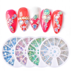 1 wheel Opal Nail Rhinestones Flat Bottom Colorful Crystal Rhinestones Multi-size 3D Nail Art Decorations In Wheel DIY Accessories