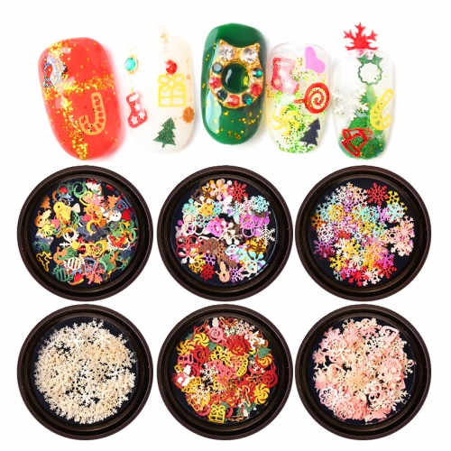 1jar Christmas Nail Art Sequins Ultrathin Metal Slices Mixed Santa Claus Snowflakes 3d Colorful Sticker Nail Ornaments DIY Tools