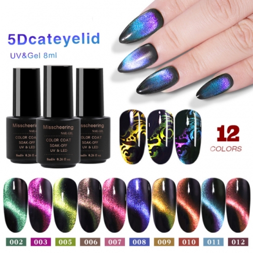 8ml 5D Magnetic UV Gel Nail Polish Chameleon Wide Cat Eye Nail Art Gel Long Lasting Soak Off UV LED Gel Varnish Need Black Base