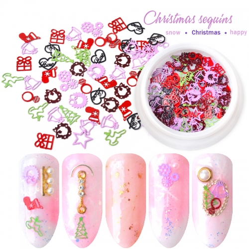 1jar Christmas 3D Style Nail Art Sequins Ultra-thin Metal Slices Nail Art Decoration Mix Ring Bell Elk Snowflake Manicure Tools