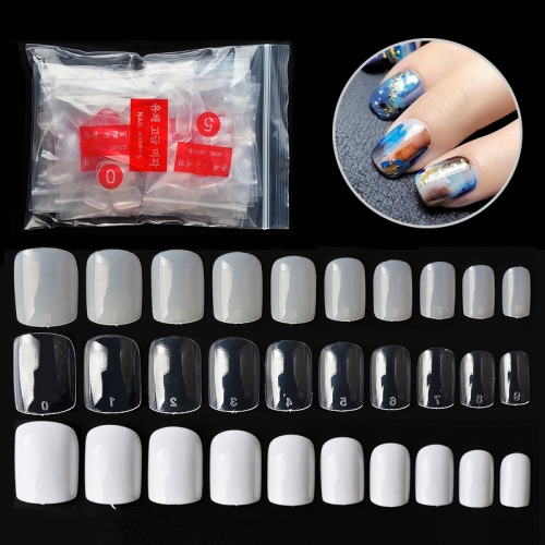 500PCS 10 Sizes Acrylic Square Nail Tips False Nails White/ Clear /Natural Full Cover Fake Nail Art Tips UV Gel Manicure Tools