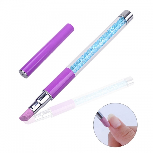 1pcs Professional Quartz Scrubs Stone Cuticle Pusher Pen with Rhinestone Handle Metal Manicure Care Tools