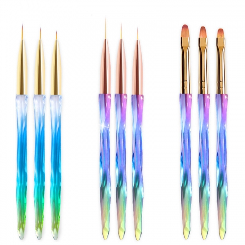 3Pcs/set Gradient Crystal Nail Brush Set For Drawing Line Grid Acrylic Nail Art Liner Painting Pen DIY UV Gel Brushes Manicure Tools