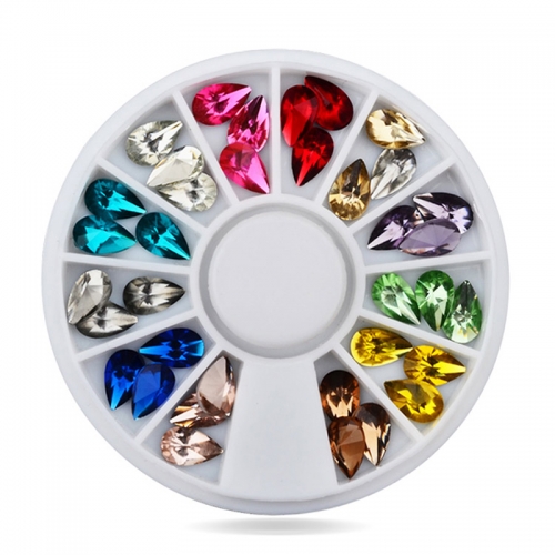 1wheel Drop Water Nail Art Decoration Rhinestones 5X8mm 3d Glitter Charm Nail Gem Stones Wheel DIY Nail Jewelry Accessories