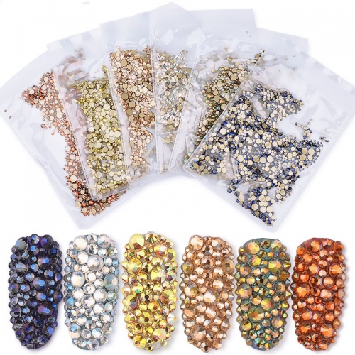 1440pcs Flatback Crystal Nail Rhinestones Multi Size SS3-SS20 Non-hotfix 3d Glass Stone Gems Charm Nail Art Decorations 6 Colors